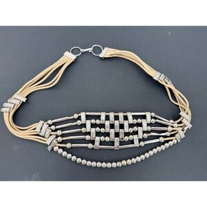 Vtg Boho Multi Strand Beaded‎ Belt Natural Creams Silver Tone Sz 30"